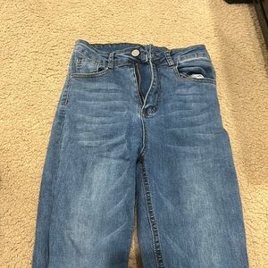 Long light wash skinny jeans